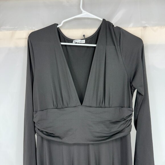 Baltic Born Women 1XL Arianna Maxi Dress V Neck Black Side Slit Flowy Stretch - Picture 3 of 12